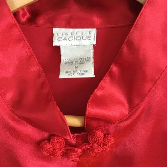 VTG Lingerie Cacique Red Satin Women 2 Pajama Set Mandarin Collar Frog Closure M - Picture 12 of 13
